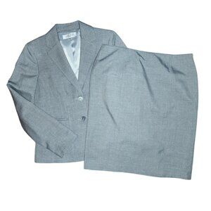 Kasper Set Outfit Womens Size 8/12P Solid All Gray Grey Blazer Skirt Suit